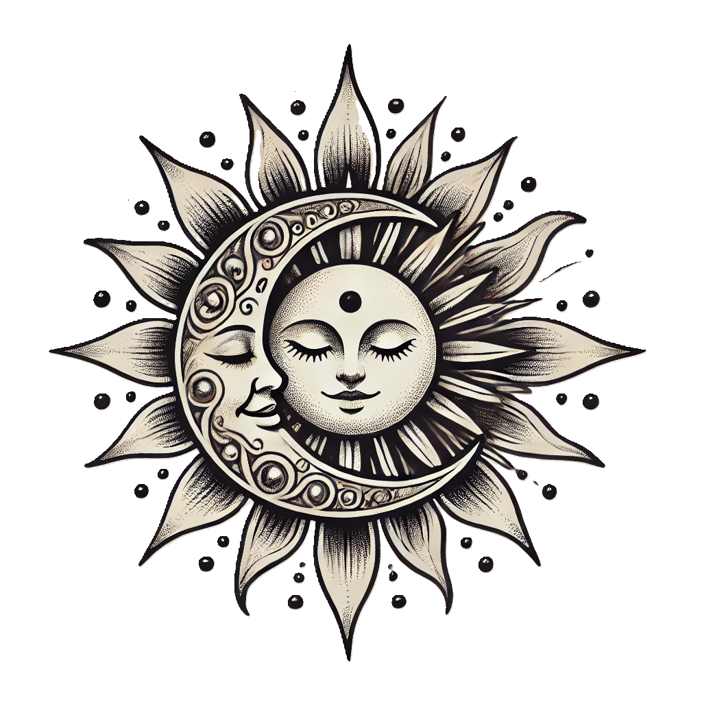 Tattoo Style Moon and Sun