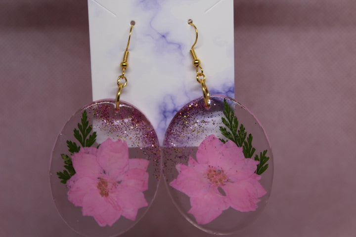 Large Pink Encapsulated Dry Flower with Glitter