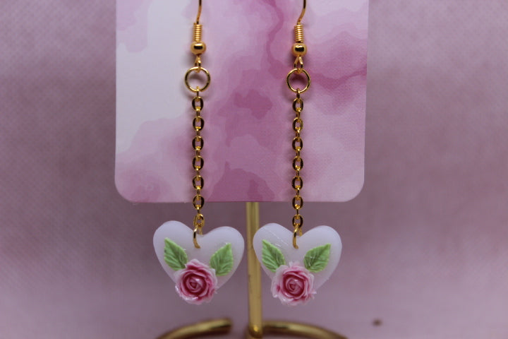 White Heart with Pink Rose