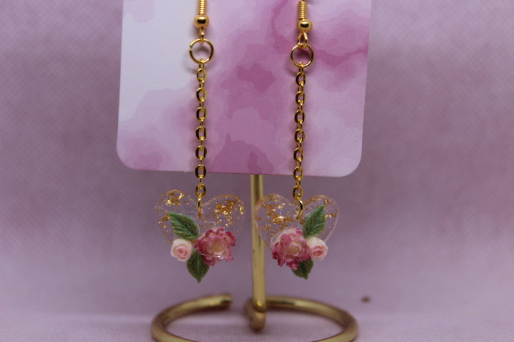 Gold Flakes Heart with Two Roses