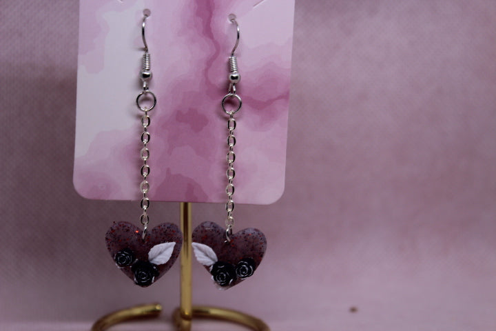 Red Glitter Heart with Black Roses