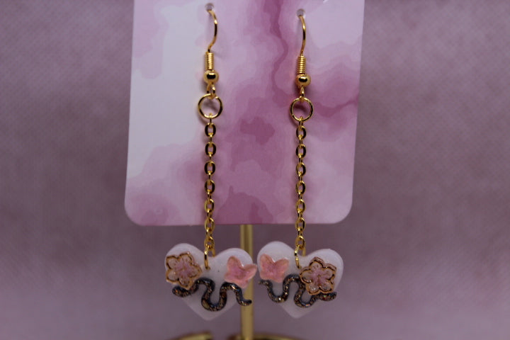 White Heart with Gold Flower and Snake