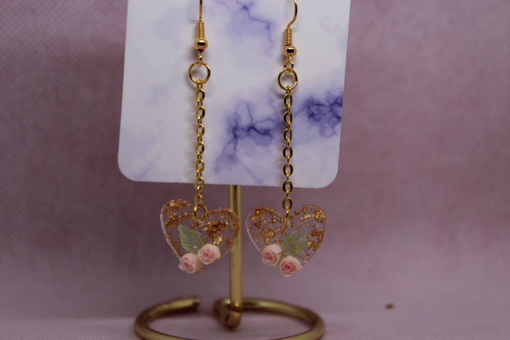Gold Flake Heart with 2 Little Roses