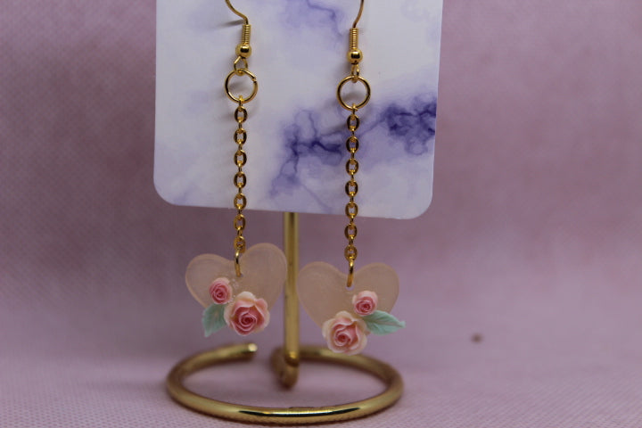 Beige/Pink Heart with Roses