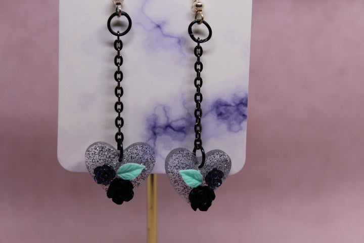 Glitter Heart with Black Roses