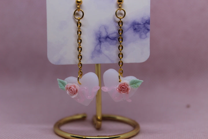 White Heart with Pink Snake and Rose