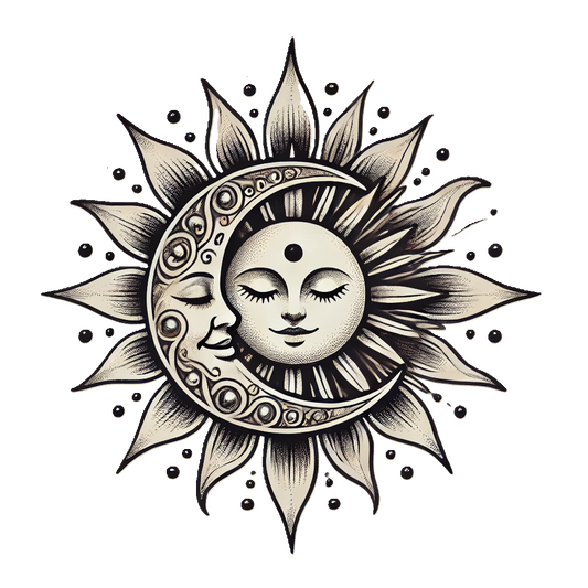 Tattoo Style Moon and Sun