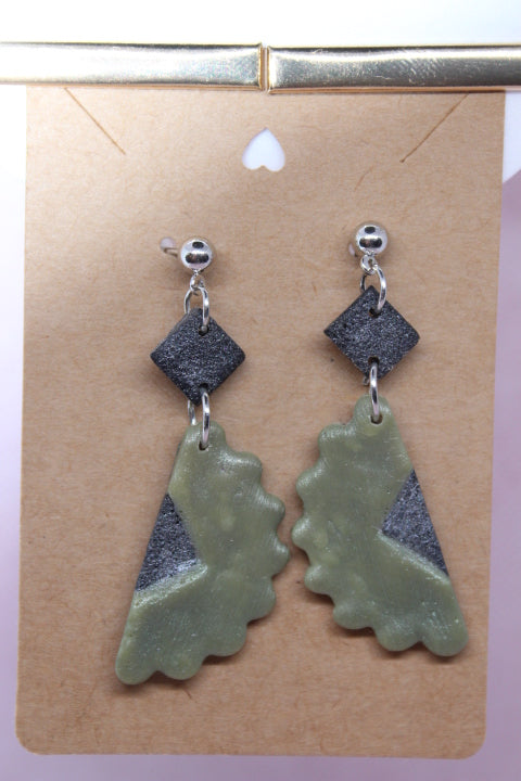 Black & Green Geometric Textured Earrings