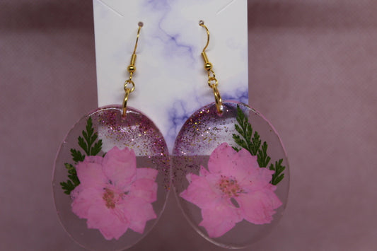Large Pink Encapsulated Dry Flower with Glitter