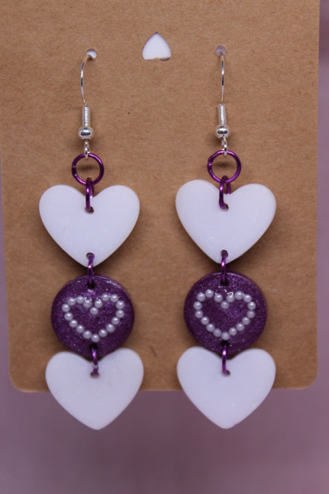 Purple and White Hearts with Pearl Detail