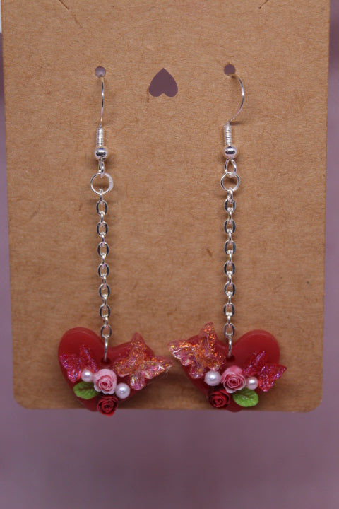 Red Hanging Heart with Roses and Butterflies