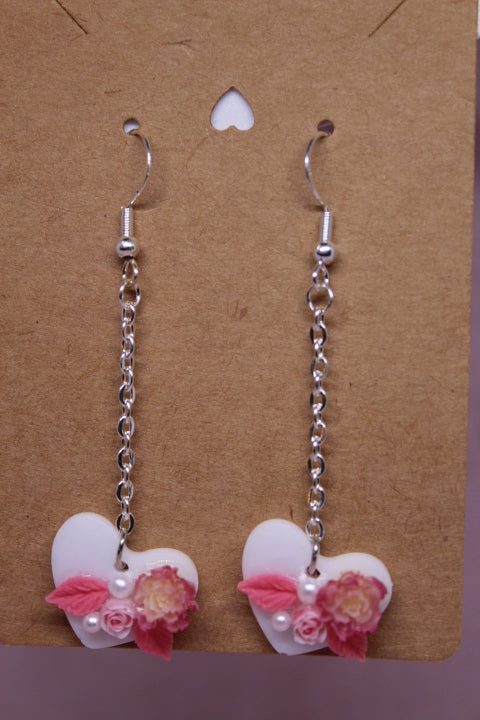 White Hanging Heart with Pink Flowers