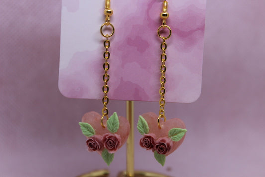 Pink Heart with Two Dark Roses