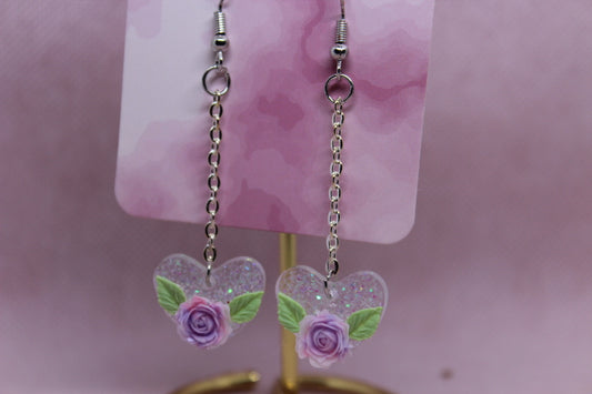 Glitter Heart with Purple Rose