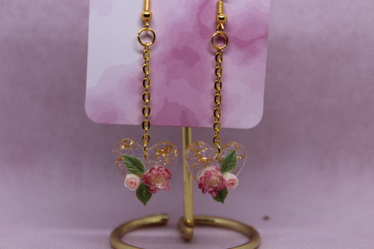 Gold Flakes Heart with Two Roses