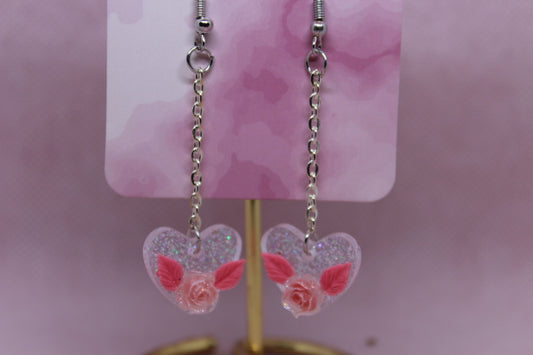Clear Glitter Heat with Pink Flower