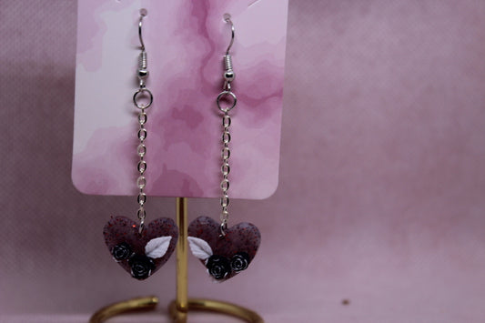 Red Glitter Heart with Black Roses