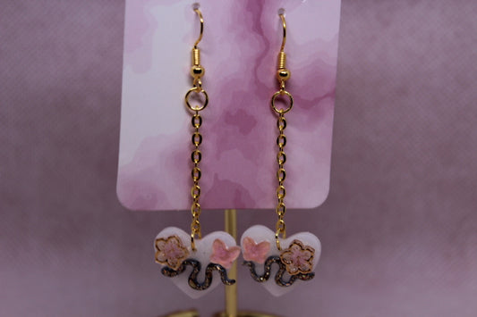 White Heart with Gold Flower and Snake