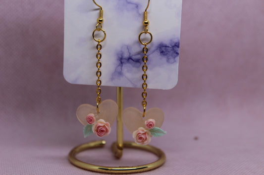 Beige/Pink Heart with Roses