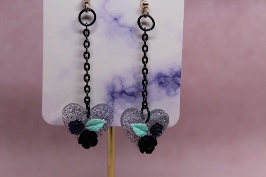 Glitter Heart with Black Roses