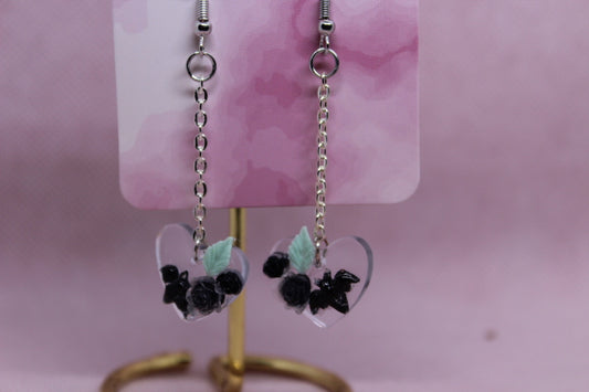 Clear Heart with Black Roses and Bat