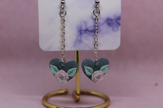 Teal Heart with Pink and Teal Rose
