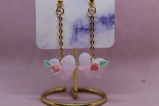 White Heart with Pink Snake and Rose